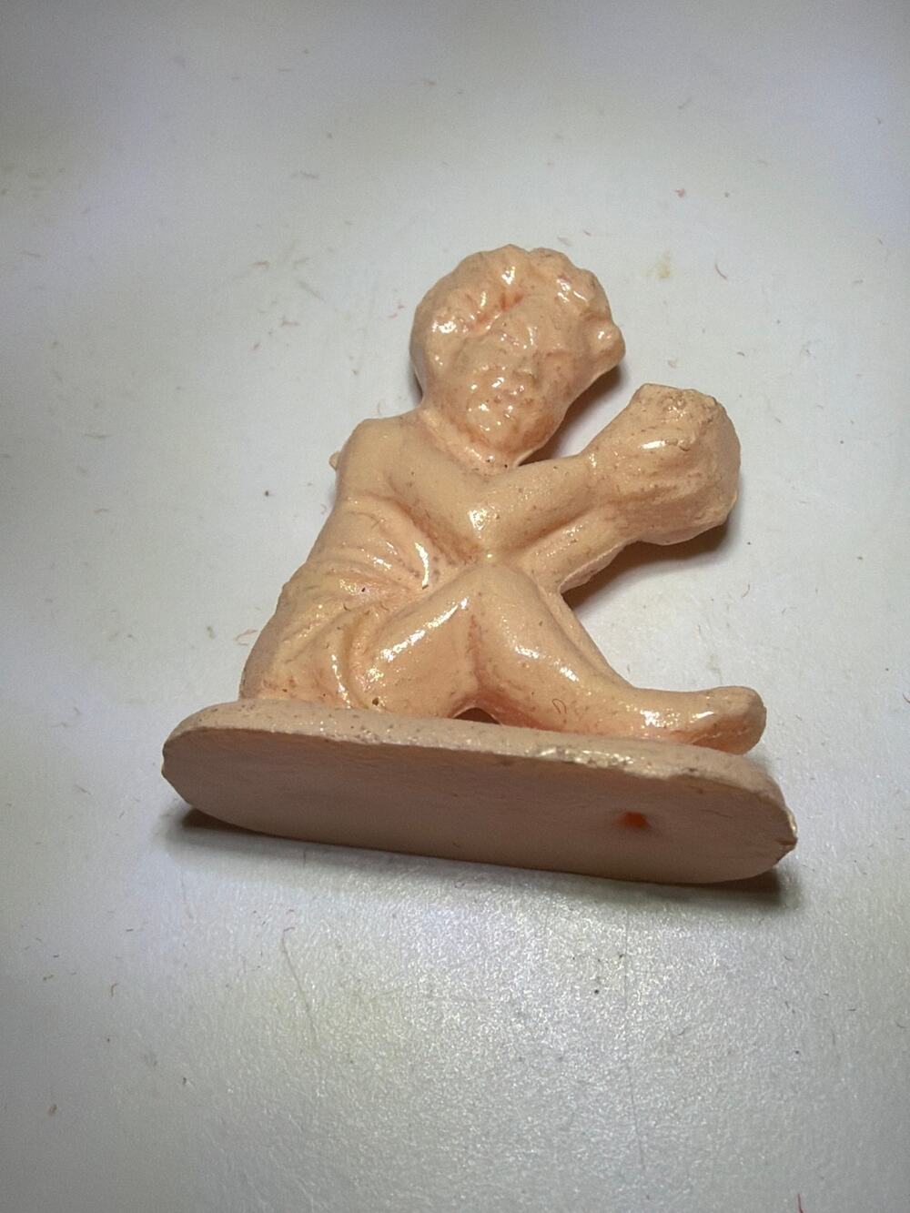 Vintage Miniature Peach Baby Figurine Plastic Celluloid Dollhouse Nursery Figure